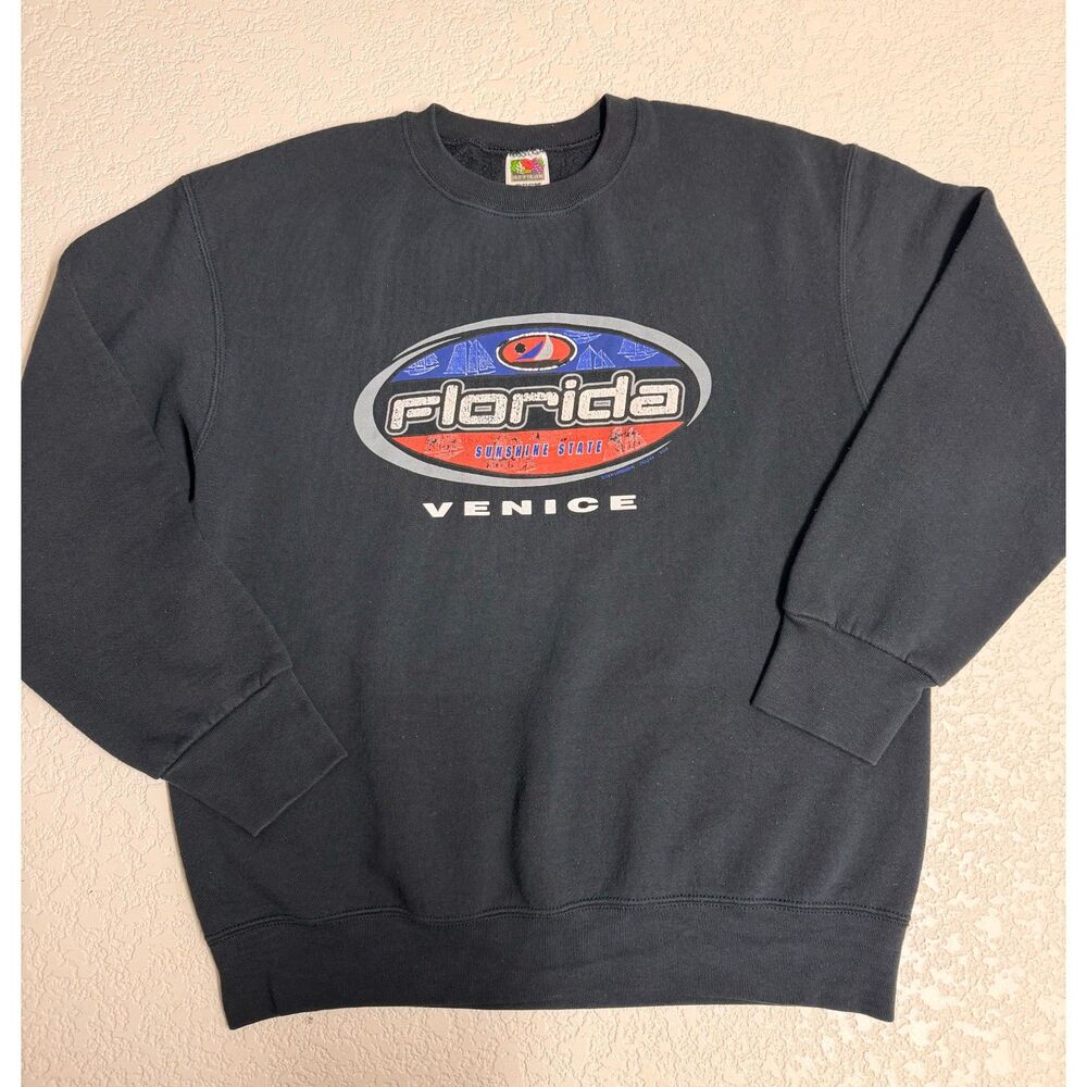 Vintage Y2K Polaris Venice Florida Sweatshirt Black Large Graphic Crewneck